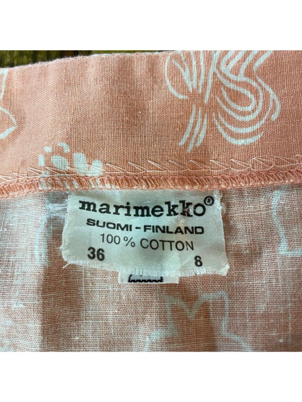 Marimekko Floral Apron Patch Pocket Square Neck Dress Sz 8 Resort Vacation - Picture 6 of 6